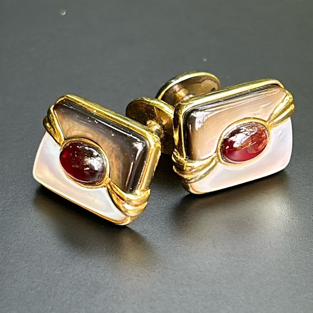 Vintage Kylo Sterling Silver Gold plated Garnet MOP Cufflinks